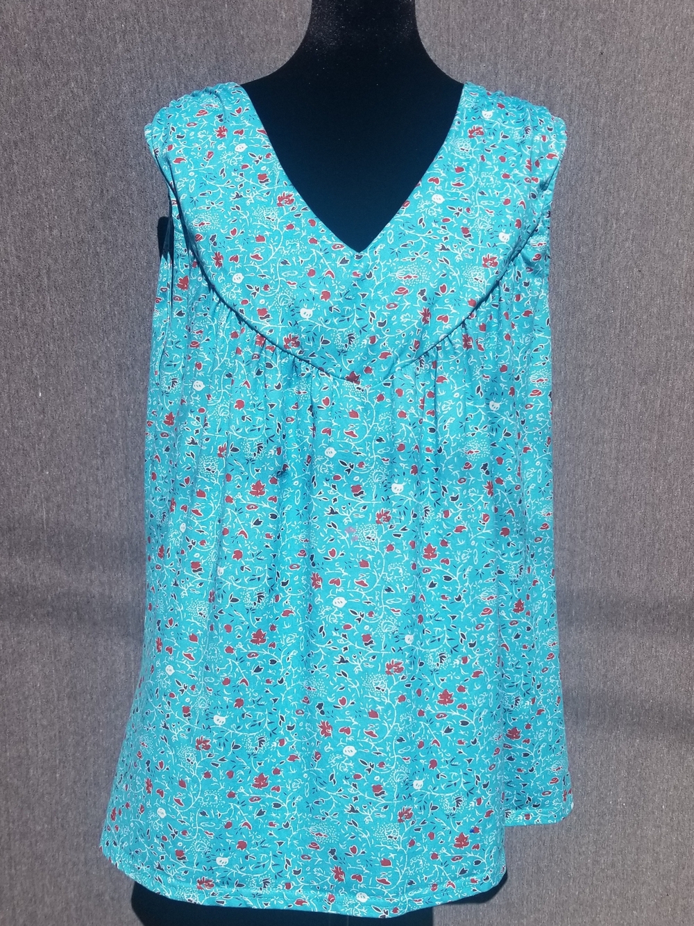 Turquoise Floral V-Neck Ruffle Trim Tunic 69